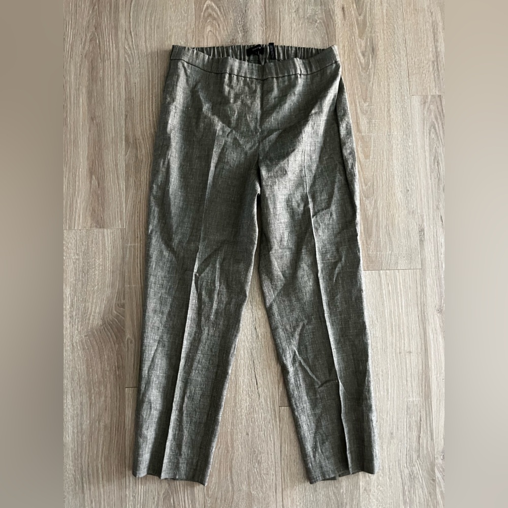 Theory Women’s Organic Linen Basic Pull-On Pants Melange Eco Sharkskin - Size 8